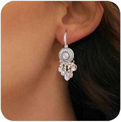 LOVE&CLOVER 18K Rose Gold Plated Earrings for women dangling, Crystal Drop Dangle Earrings Elliptical Ring Teardrop Women hypoallergenic Wedding Gift Rose Gold