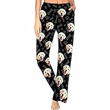 MyPupSocks Customize Pet Photo Pajamas Bottoms, Pet Paw Prints Dog Bone Black Pajamas Trousers Personalized Face Long Sleepwear Pajamas Sleep Pants with Picture for Women Mom Christmas XS