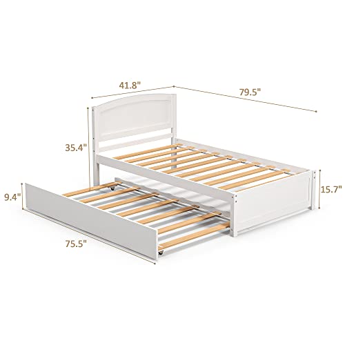 Tolead Daybed With Trundle, Twin Size Pull Out Bed, Solid Wood Extendable Day Bed With Pop Up Trundle, Include Slat Support (White, Trundle) #TOP4