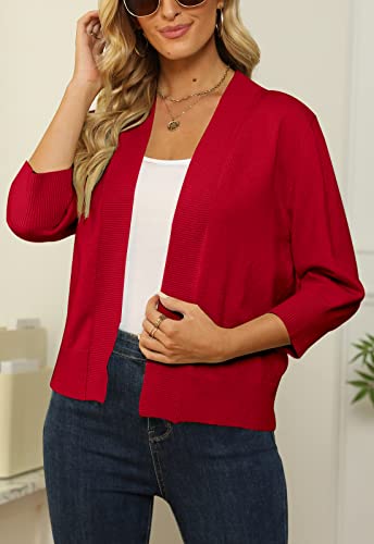 Image of Women's 3 /4 Sleeve Cropped Cardigan Sweater Open Front Short Shrugs Cardigans Lightweight Sweaters