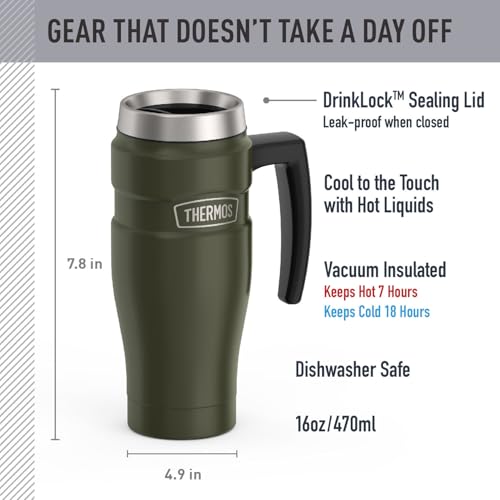 THERMOS Stainless King Vacuum-Insulated Travel Mug with Handle - 16oz, Army Green - Thermos Tumbler for Hot & Cold Drinks - Leak-Proof & Sweat-Proof Stainless Steel Coffee Mug with Lid for Commuting by THERMOS - Image 2