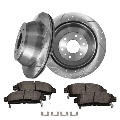 PM Auto Set of 6 Rear 325mm Drilled Slotted Brake Disc Rotors-Ceramic Brake Pad Kit Replacement For 2002-2009 GMC Envoy