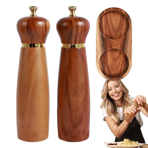 Idezek Moulin à sel et à poivre, ensemble de moulin à sel et à poivre en bois | Moulin à poivre et chili avec plateau sur pied - Moulin à piment manuel, moulin à piment, en bouteille, pour sel,