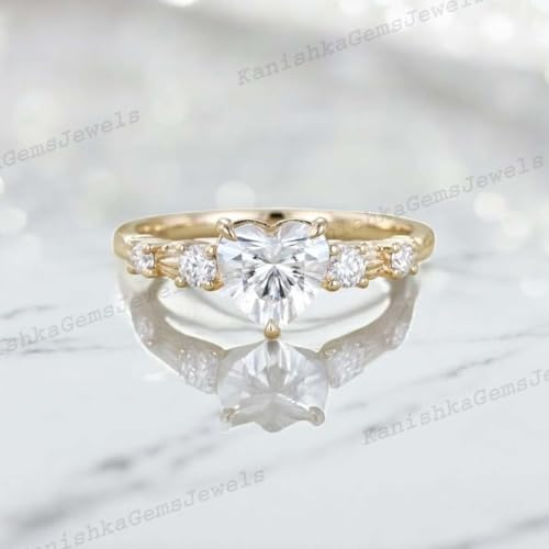 1 Carat Heart Cut Moissanite Engagement Ring Solid Yellow Gold Promise Ring Handcrafted Fine Jewelry for Women Unique Romantic Gift for Wife2