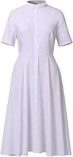 FAD-4U Church Clergy Dress for Women Short Sleeve Rows Buttons A Line Dress with
