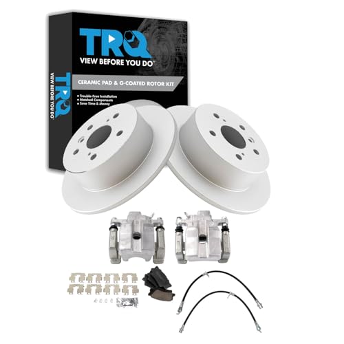Image of TRQ Rear Brake Pad and Rotor Set Ceramic G Coated Rotors Calipers Compatible with 2013-2015 Toyota Avalon 2012-2017 Camry