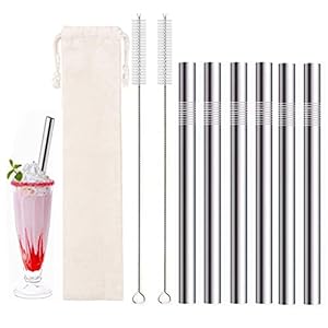 SNOWZAN 6 stuks roestvrijstalen rietjes, herbruikbaar, metalen rietjes, vaatwasmachinebestendig, Boba-rietjes, 12 mm…