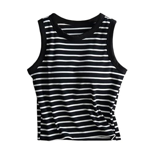 Débardeur court de sport pour femme au design athlétique rayé et finitions soignées col rond