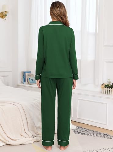 Image of Veseacky 100% Cotton Women's Pajama Set Long Sleeve Button Down Sleepwear Soft Pjs Lounge Sets Nightwear Pjs XS-XXL
