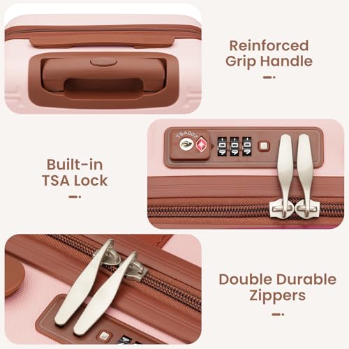 Image of YAMTION Luggage Sets 6 Piece,Hardside 20In Suitcase with Spinner Wheels,TSA Lock,Carry On Suitcase Travel Essentials for Personal Items,Pink
