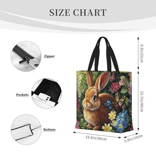 Happy Easter Tote Bag with Handles Large Happy Easter Reusable Bags Gift Bunny Egg Hunt Bags2