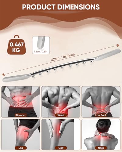 ONUEMP Stainless Steel Gua Sha Stick, Lymphatic Drainage Massager Cellulite Remover, Pressure Point Muscle Scraper Tool, Maderoterapia Kit for Body Sculpting, Fascia Massage, Myofascial Release