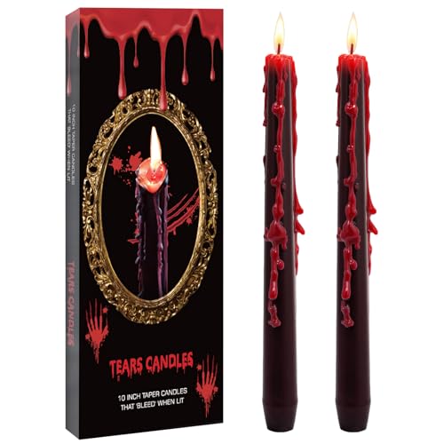 8 Pack Vampire Tears Taper Candles, 10 inch Tall Bleeding Candles, Soundvalue Unscented Black Tapered Candlesticks, Spooky Blood Drip Candle Set for Halloween Party Gothic Home Decorations