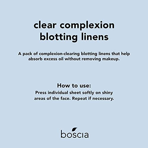 boscia clear complexion blotting linens - vegan cruelty-free natural skin care - oil blotting sheets for face - for combination to oily skin types - travel size - 100 sheets