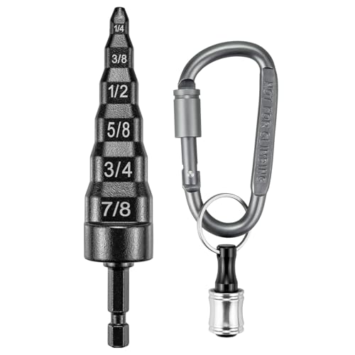 LYNCSEDAR 6-in-1 Copper Swedge Tool HVAC, Black Soft Tube Expander, Carbon Steel, Bit Holder, No.8 Flat Carabiner, Swaging Tool Set for Drill, Swage Repair Kit for 1/4 3/8 1/2 5/8 3/4 7/8 Pipe