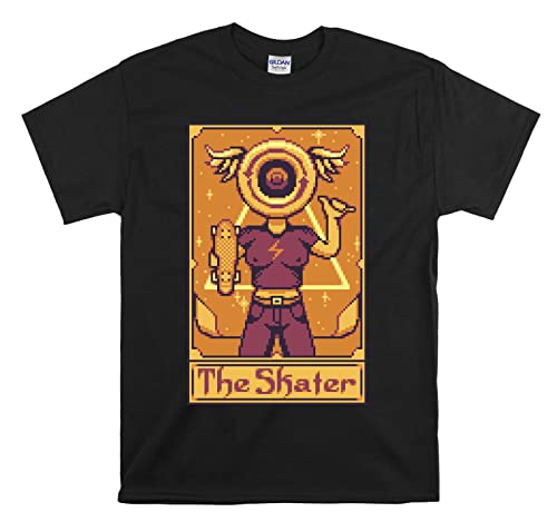 T-shirt Skater Tarot Pixelart avec imprimé graphique haut de gamme