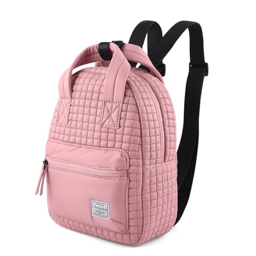 Image of Mini Quilted Puffer Backpack for Women,Lightweight Puffy Bookbag,Small Casual Daypack for Ladies,Pink