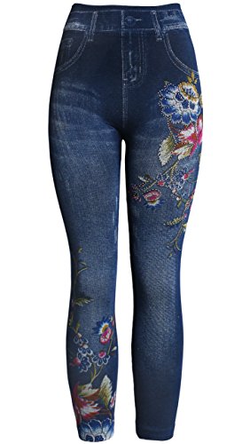 KMystic Women's Denim Print Fake Jeans Leggings