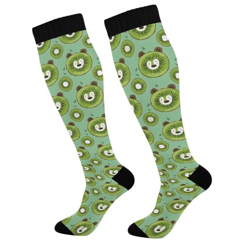 ALAZA Bear Kiwi Slice Compression Socks for Women Men Circulation Long Socks Running Athletic Cycling