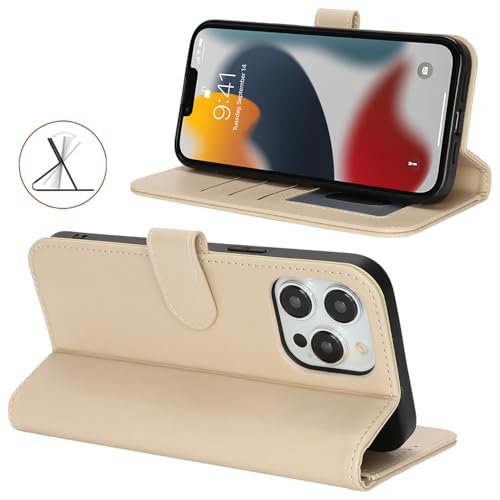Image of for iPhone 13 Pro Case Wallet with Card Holder,for iPhone 13 Pro Wallet Case for Women Men,PU Leather Shockproof Magnetic Buckle Stand Flip Phone Case-Beige