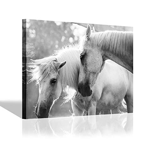 White Horses Picture Wall Art: Animal Painting Print on Canvas Couple Horses Artwork