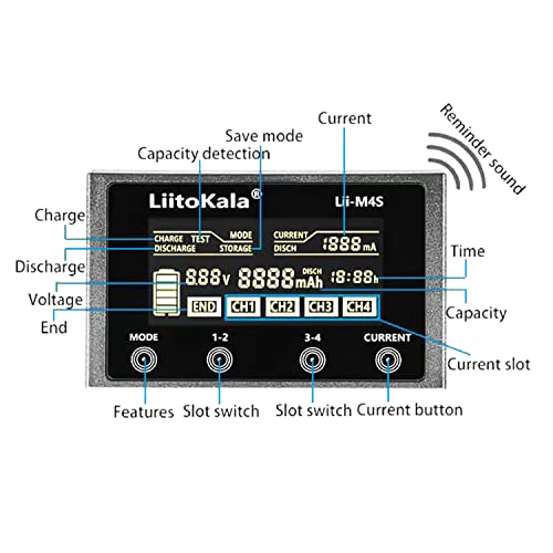 Gleedideneny LII-M4S 4-Bay 18650 Battery Charger,Test Battery Capacity,Touch Button,Universal Battery Charger For: 3.7V 26650 20700 18650 18350 1.2V Nimh/Cd Aa Aaa Size Batteries thumb #3