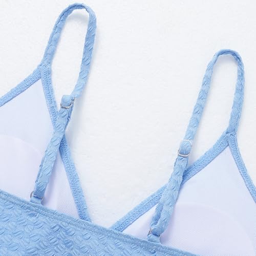 Image of Girls Swimsuit Solid Bathing Suit 2 Piece Twist Cross Adjustable Straps Soft Lining Bikini for Teen Girls with Chest Pad