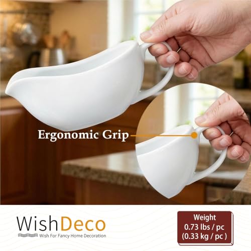 Image of WishDeco White Gravy Boat, 12.4 oz Ceramic Gravy Jug