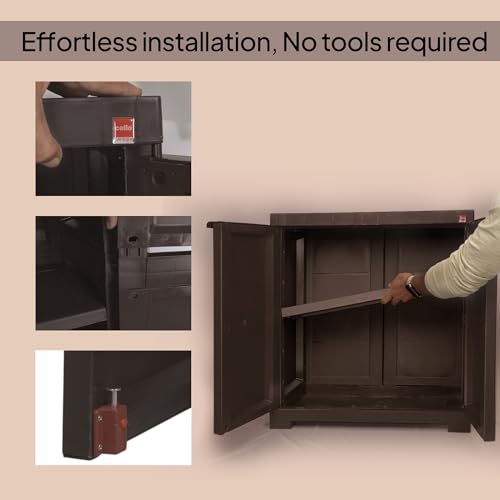Image of Cello Novelty Compact Bookshelf, Ice Brown | 2 Dustproof Doors | Space Saving Cupboard | Plastic Book Shelf | Multipurpose Book Shelf for Home, Office | Book Organizer for Library