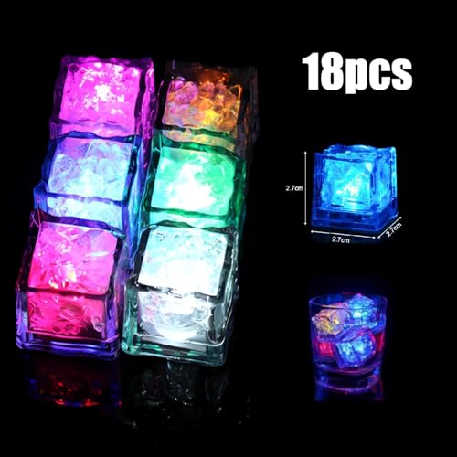 CYIOU 18 Stück Leuchtende Eiswürfel Led Eiswürfel Leuchtwürfel Badewanne Led Eiswürfel für Getränke Geeignet für Bars Partys Hochzeiten Clubs Champagner -Turmdekorationen Partybeleuchtung Eiswürfel
