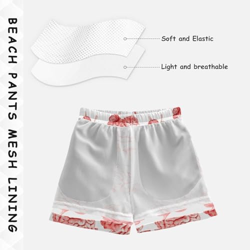 Pigsaly Boys' Swim Board Shorts Watercolor Cute Red Human Brain Body Boy's Swim Trunks Kids Swimwear M4