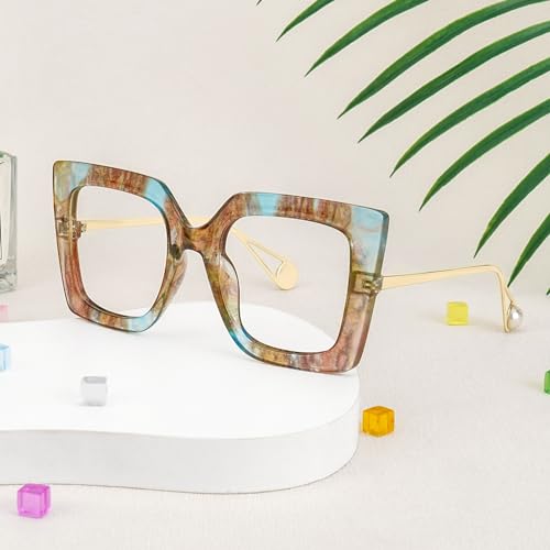 Image of Zeelool Chic Oversized Thick Square Eyeglasses Frame for Women Stylish Multicolor Eyewear with Non-prescription Clear Lens JGT001892-15