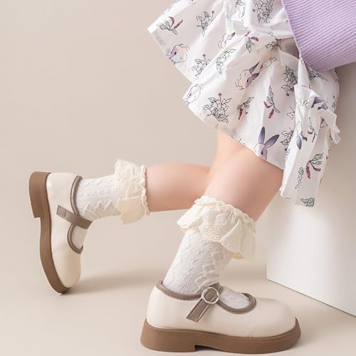 5 Pairs Kid Girls Frilly Princess Socks Casual Ruffled Comfy Ankle Crew Socks Cute Lightweight Dress Socks4