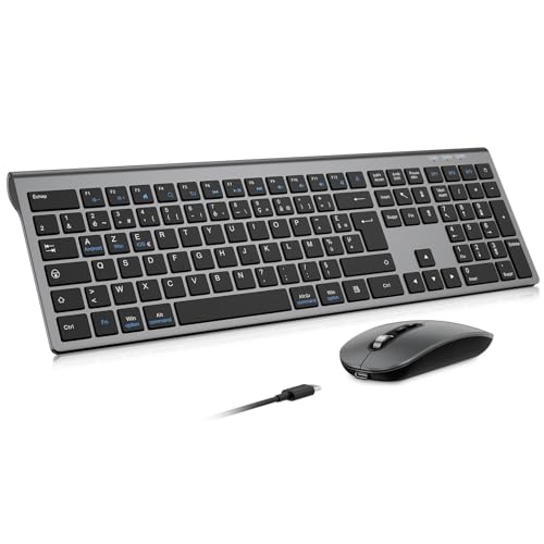 cimetech Clavier Souris sans Fil Bluetooth, Connexion BT1+ BT2+ BT3, Rechargeable, Silencieux, Ultra-Fin Clavier AZERTY, Compatible Windows/Mac...