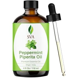 SVA Peppermint Piperita Essential Oil with Dropper, 4 Fl Oz (118 ml) | Peppermint Oil for Diffuser, Humidifier, Skin Care, Hair Care, Scalp Care, Body Massage, Soap & DIY Projects in Glass Bottle