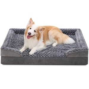 KSIIA Cama Perro Mediano, 91x68x16cm, Colchon Perro Lavable y Desenfundable, Fondo Antideslizante, Cama Ortopedica para Perros, Sofá para Perros de Espuma con Memoria, Gris, L-Plus