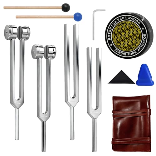Tuning Forks for Healing Set (128Hz, 256Hz, 512Hz, 528Hz), Tuning