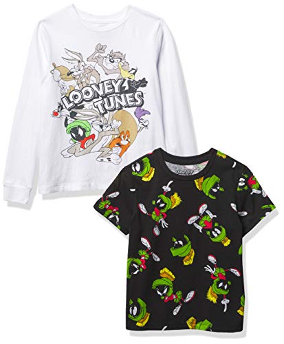 Looney Tunes Retro 2-Piece Short Tee & Long Sleeve T-Shirt Bundle Set-Bugs Bunny, Marvin, Taz-Boys Sizes 4-20