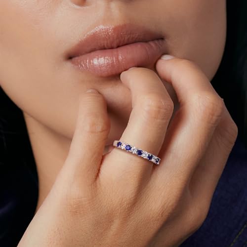 Bezel Set Birthstone Wedding Band 14K Gold Sterling Silver Stackable Half Eternity Band Rings 2.5mm Wide Ruby/Amethyst/Sapphire/Emerald Green/Aquamarine Ring for Women, Send Gift Box2