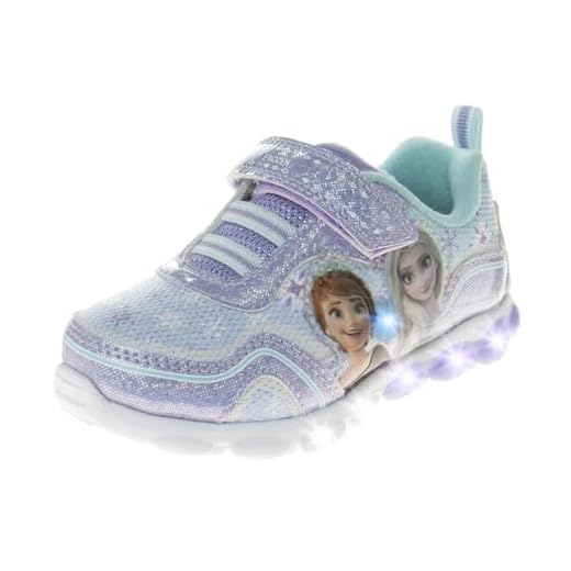 Disney Frozen Shoes for Girls Light up Sneakers - Princess Anna Elsa Lightweight Tennis Breathable Athletic LED Running Shoes - Purple (Size 7 Toddler)
