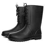  GURGER Gummistiefel Damen Hoch Frauen Regenstiefel Stiefeletten Wasserdicht Gartenarbeit Mode Outdoor Boots Schwarz 38 EU
