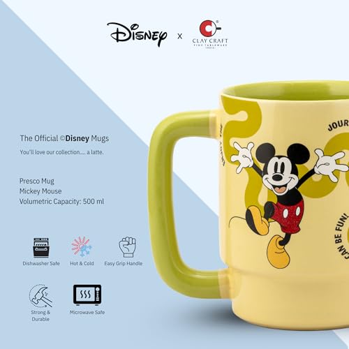 Image of Clay Craft - Official Mickey Mouse Print, Fine Ceramic Coffee Mug, 500 Ml | Cartoon Character Gift Mug for Kids & Adults | Microwave & Dishwasher Safe | Disney Licensed