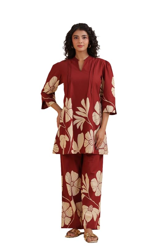 Women's Brown Printed Cotton Co-ord Set