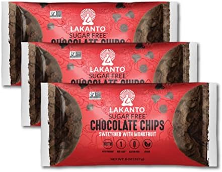 Lakanto Sugar Free Chocolate Chips - Sweetened with Monk Fruit Sweetener, Perfect for Baking, Melting, Mixing, Snacking, Gluten Free, Keto Diet Friendly, Vegan, 2g Net Carbs (8 oz - Pack of 3)