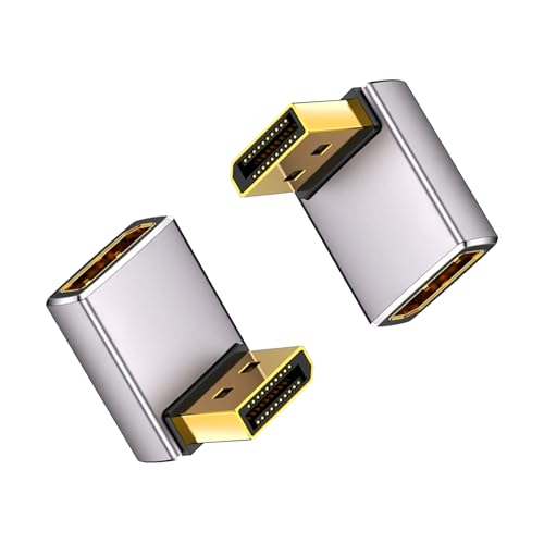 Duttek Adaptador de puerto de visualización de 90 grados 8K 1.4 (32.4 Gbps, 8K/60Hz, 4k/144Hz), adaptador extensor Displayport, convertidor DP macho a hembra para PC, portátil, paquete de 2