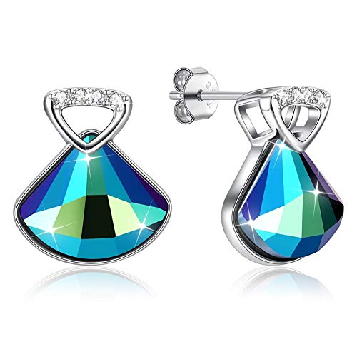 Pendientes colgantes geométricos de plata de ley S925 con cristales, cristal azul elegante