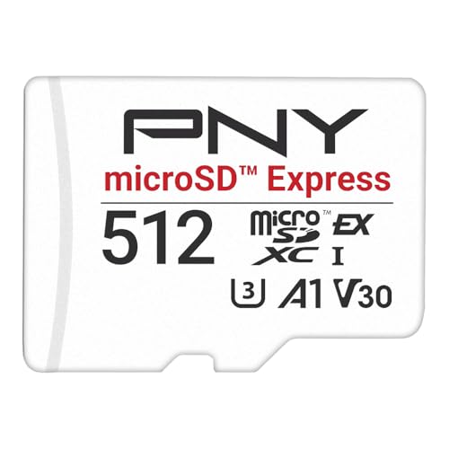 PNY microSD™ Express Carte mémoire microSDXC UHS-I U3 V30 A1 512 Go,jusqu'à 890/810 Mo/s en Lecture/écriture, idéale pour Les appareils compatibles...