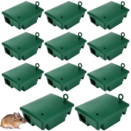 Image of Qualirey 12 Packs Rat Bait Stations Rodent Traps Outdoor Indoor, Green | Large Bait Boxes for Mice and Rats Mouse Traps Bulk, Lockable with Key, Keep Pets and Children Safe