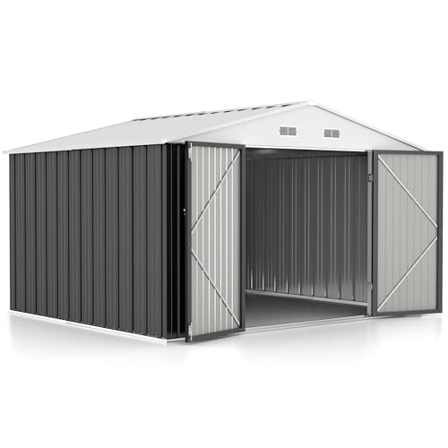 Image of GUNJI 10 x 8 FT Shed Outdoor Storage Shed Metal Garden Shed with Lockable Door Outside Waterproof Tool Shed for Backyard, Patio, Lawn (Gray)