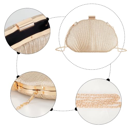 Image of Glitter Seashell Evening Clutch Purse Mini Chain Crossbody Bag Pu Leather Shell Pearl Shoulder Bag